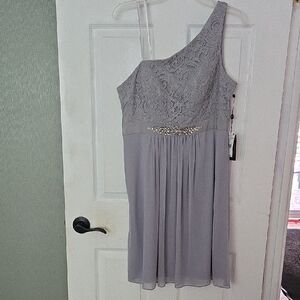 Adrianna Papell Silver One-Shoulder Dress